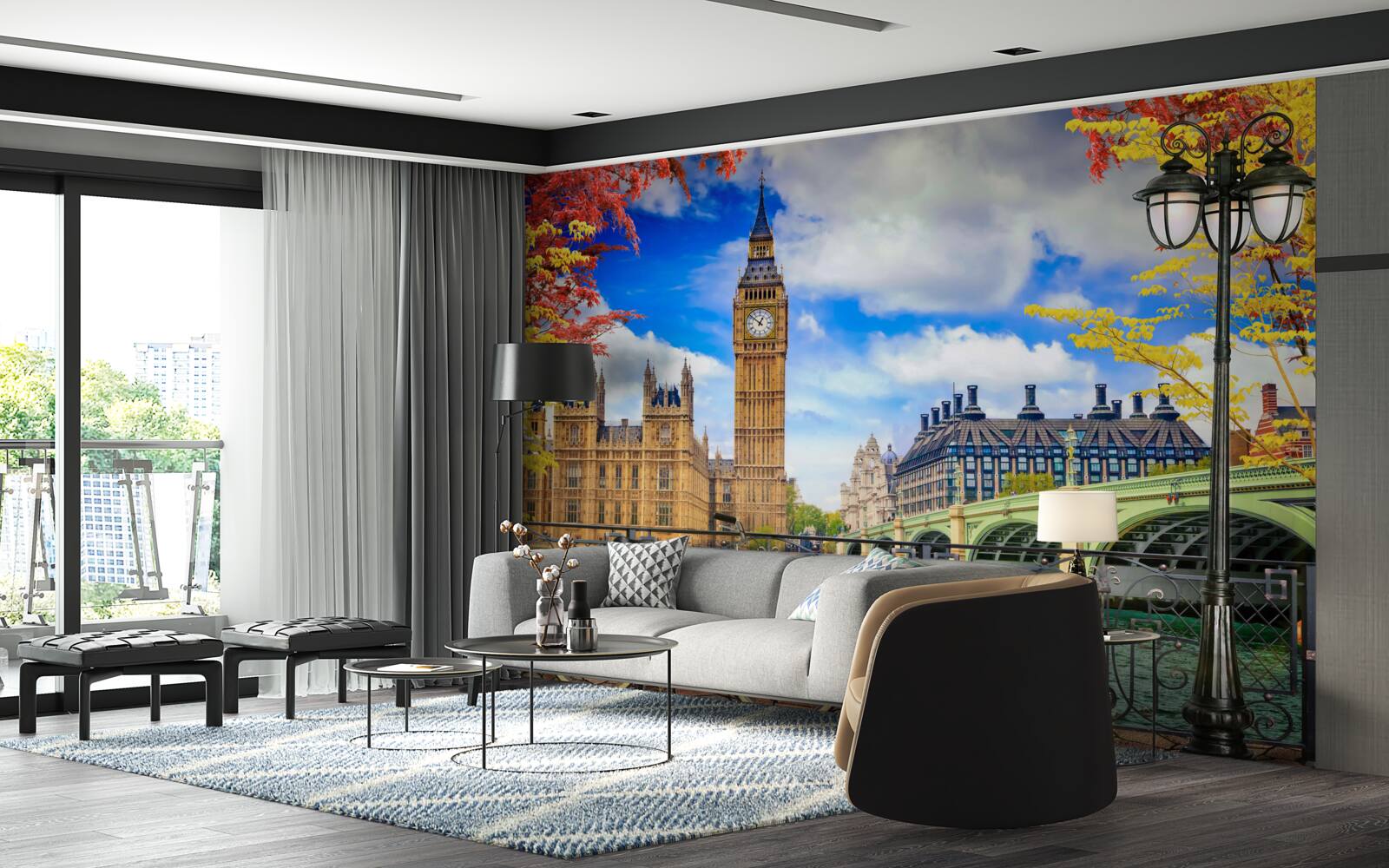 Fototapet podul de toamnă care leagă Tamisa și Big Ben