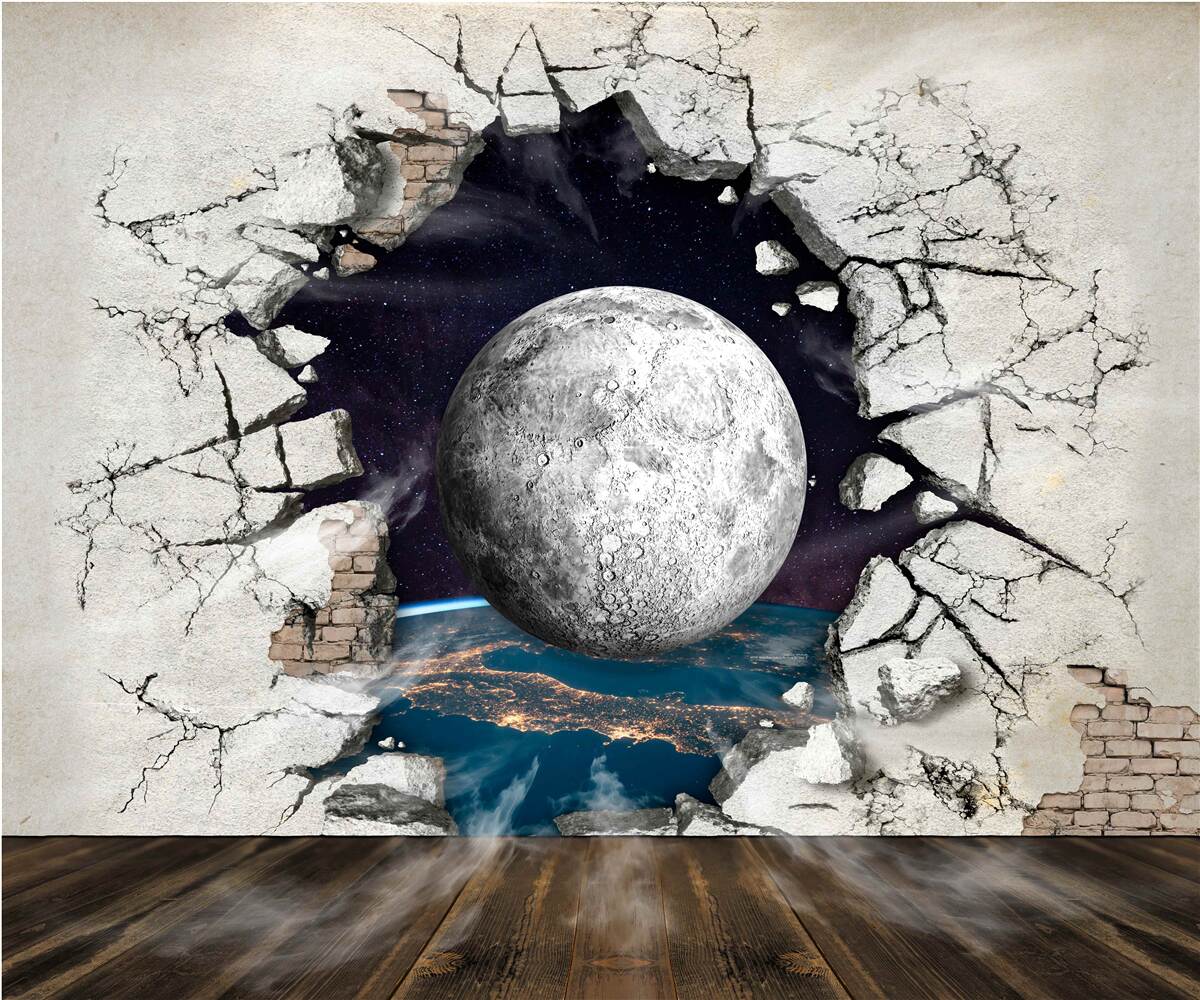 Fototapet perete alb despărțit de lună