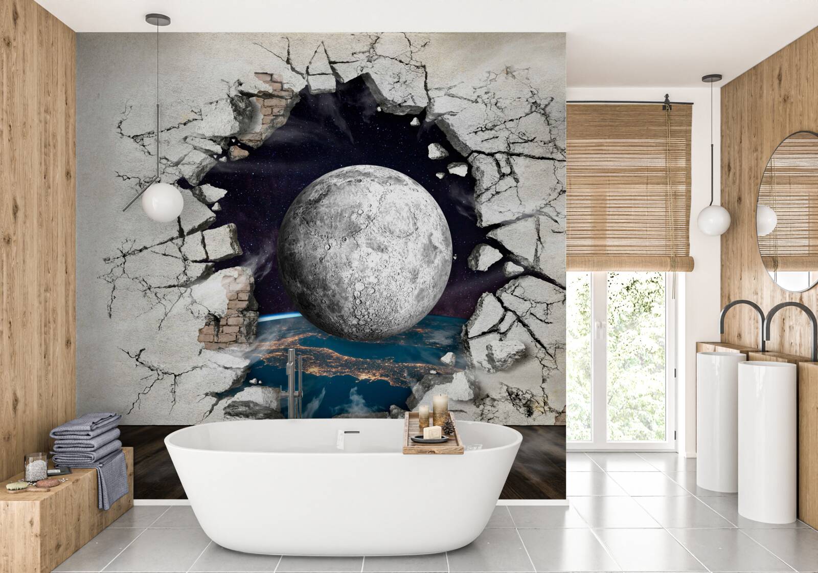 Fototapet perete alb despărțit de lună