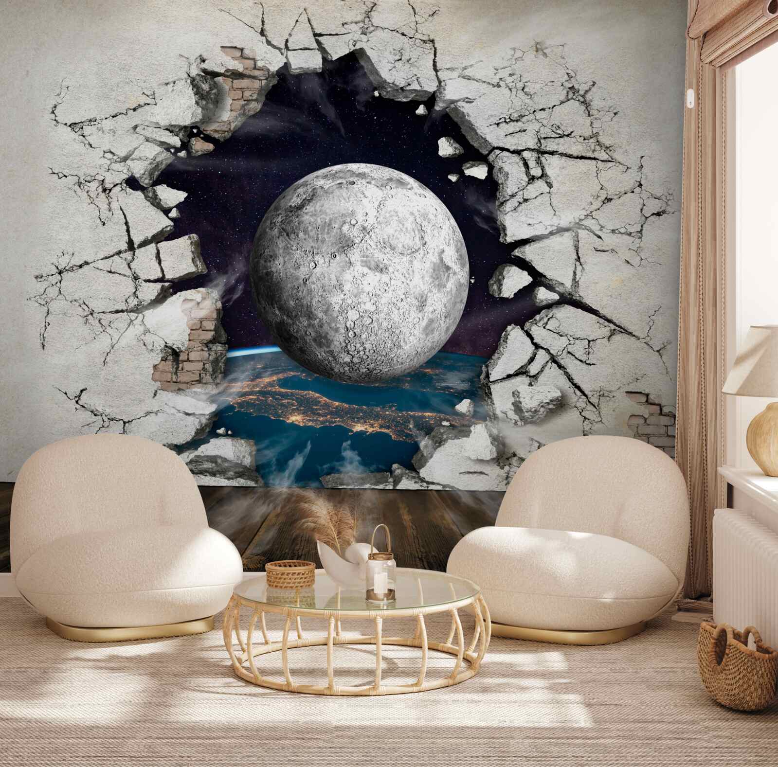 Fototapet perete alb despărțit de lună