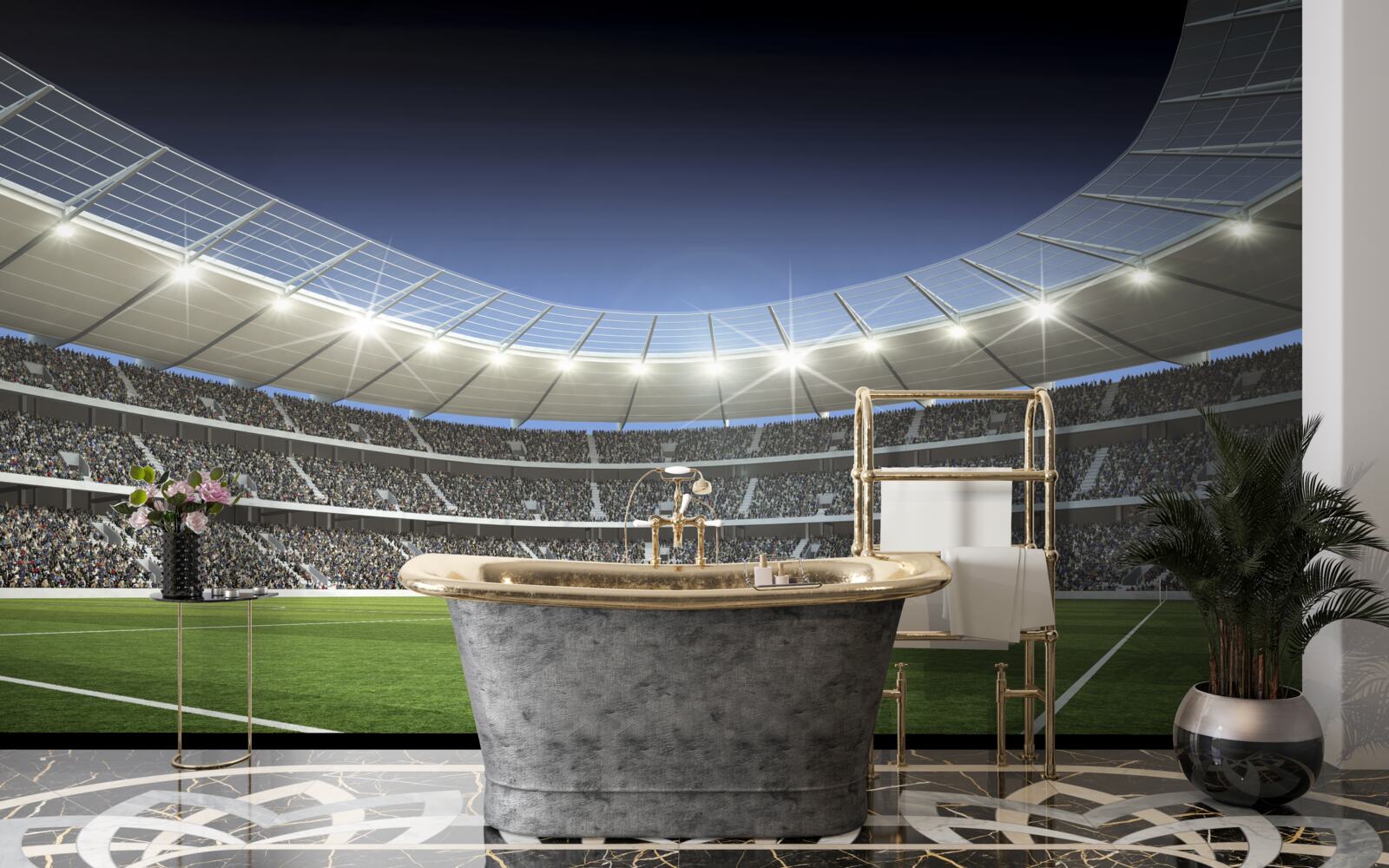 Fototapet stadionul se pregătește pentru sosirea fotbaliștilor