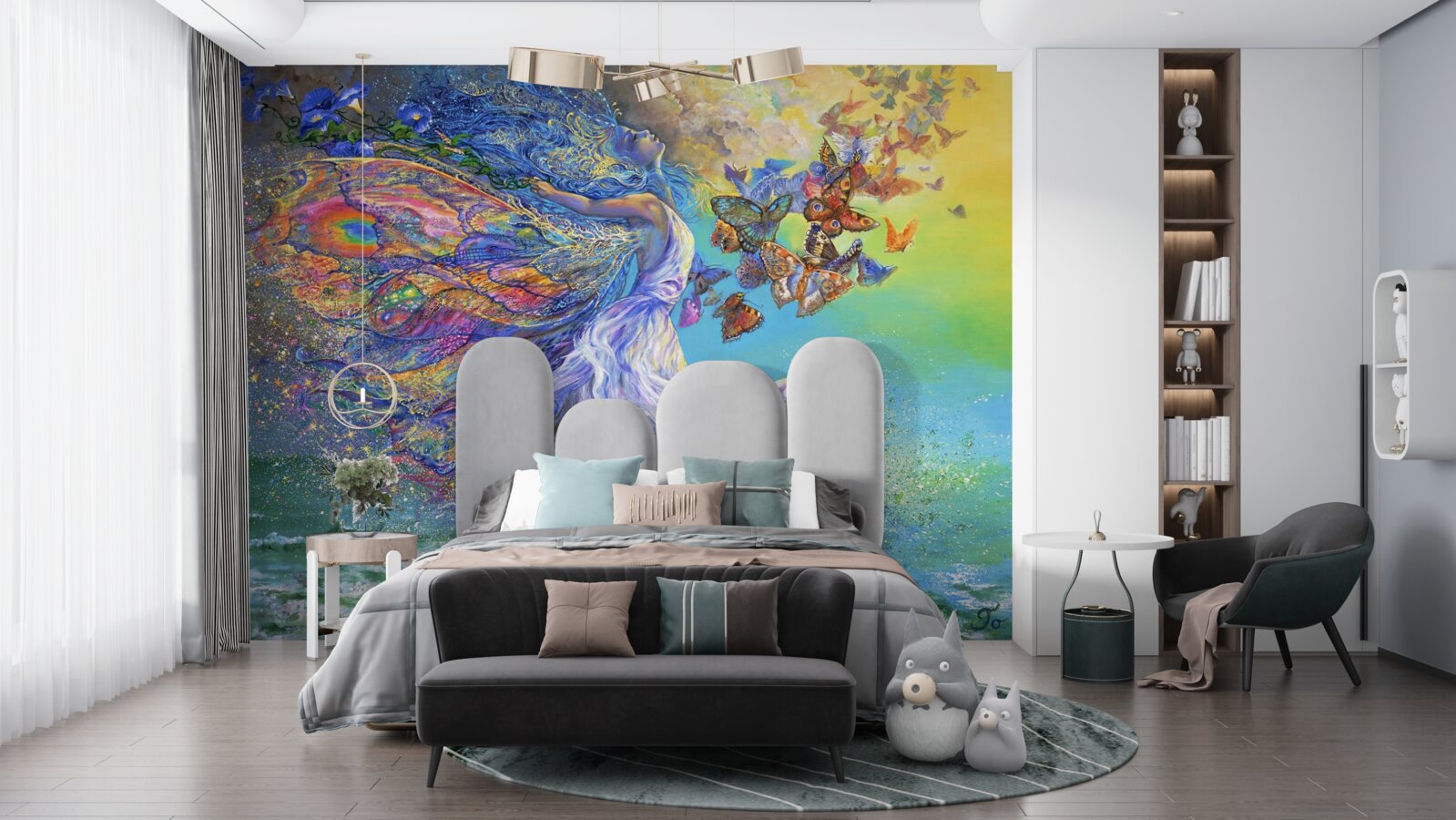 Fototapet fluturi abstracți lângă țărmul mării