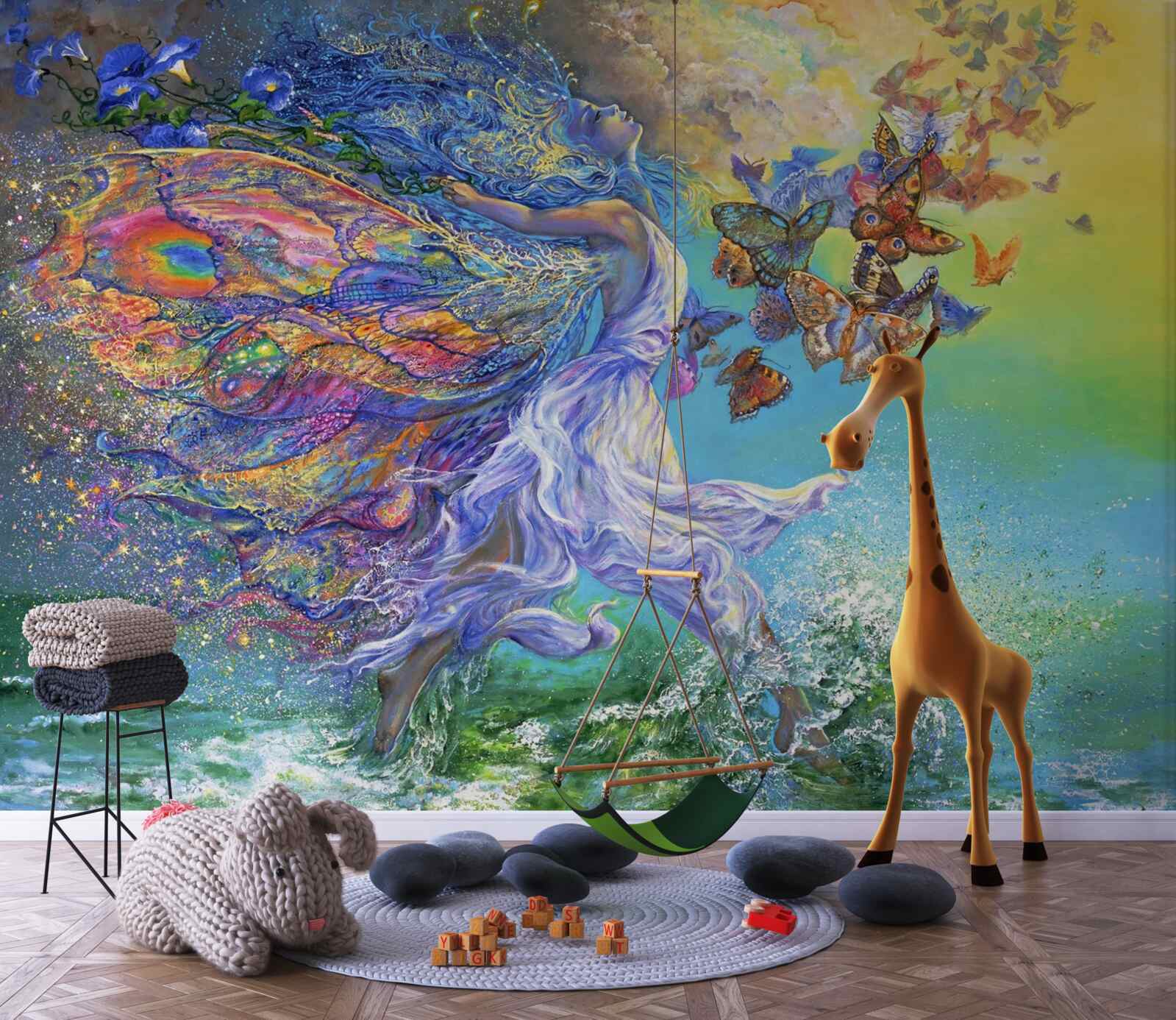 Fototapet fluturi abstracți lângă țărmul mării