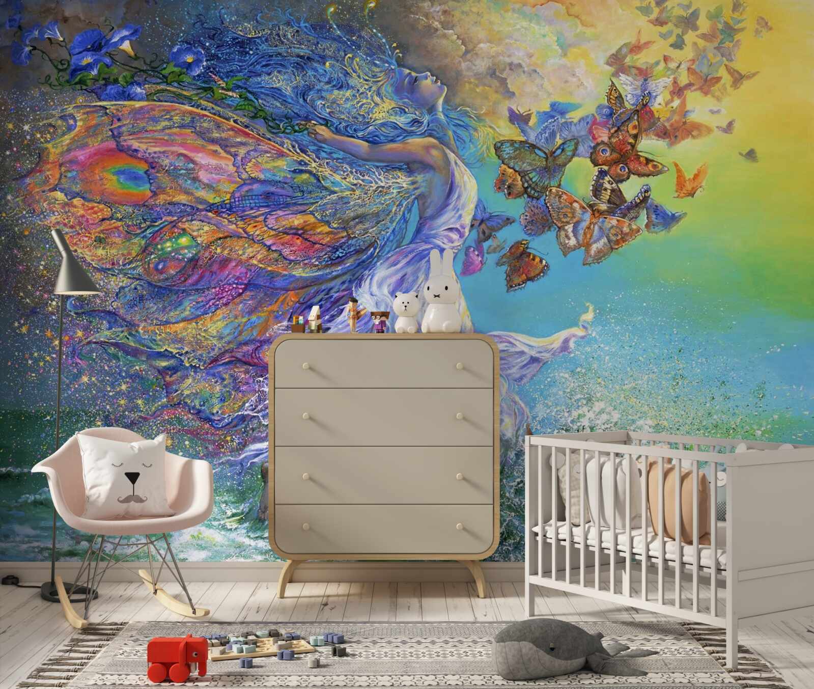 Fototapet fluturi abstracți lângă țărmul mării