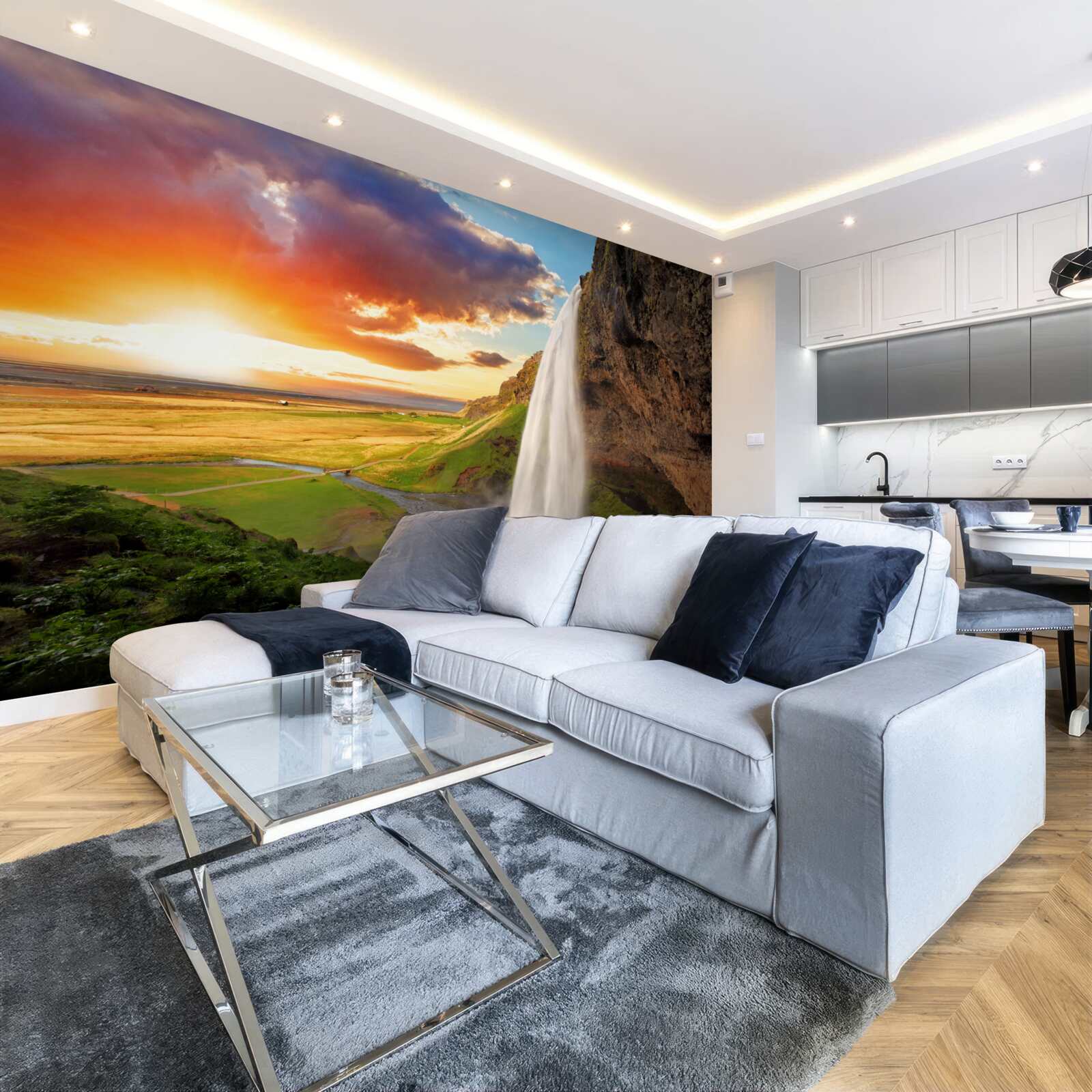 Fototapet pădurea tropicală primește fluxuri de apă de la o cascadă înaltă