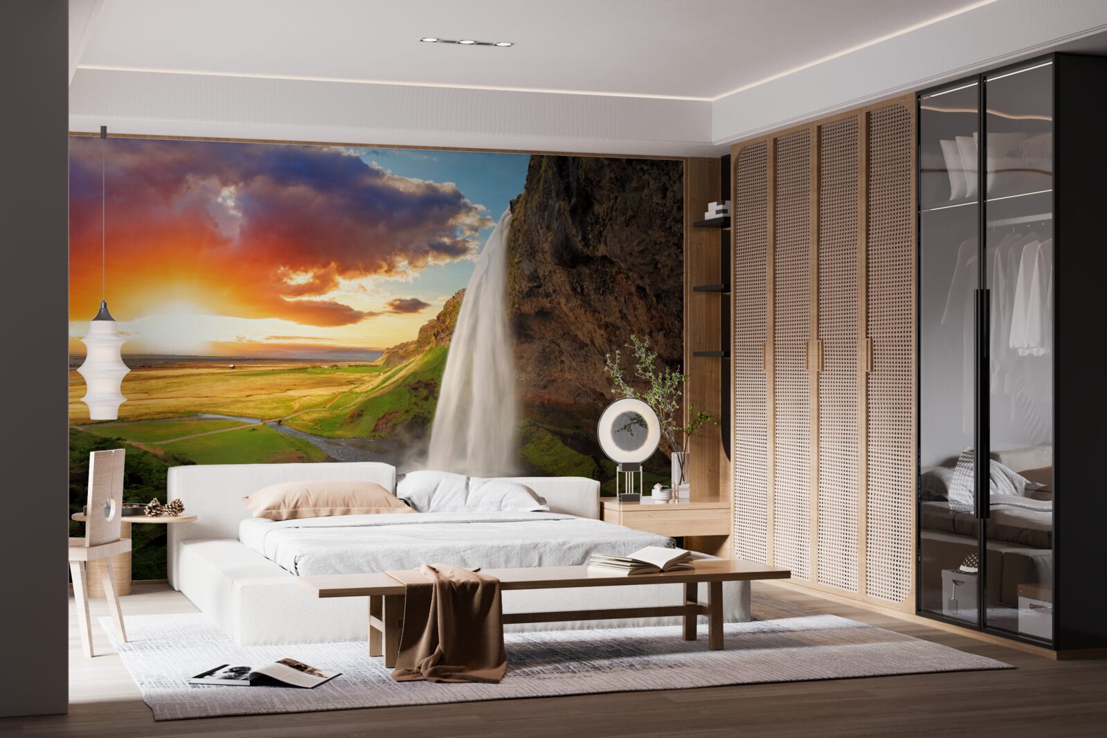 Fototapet pădurea tropicală primește fluxuri de apă de la o cascadă înaltă