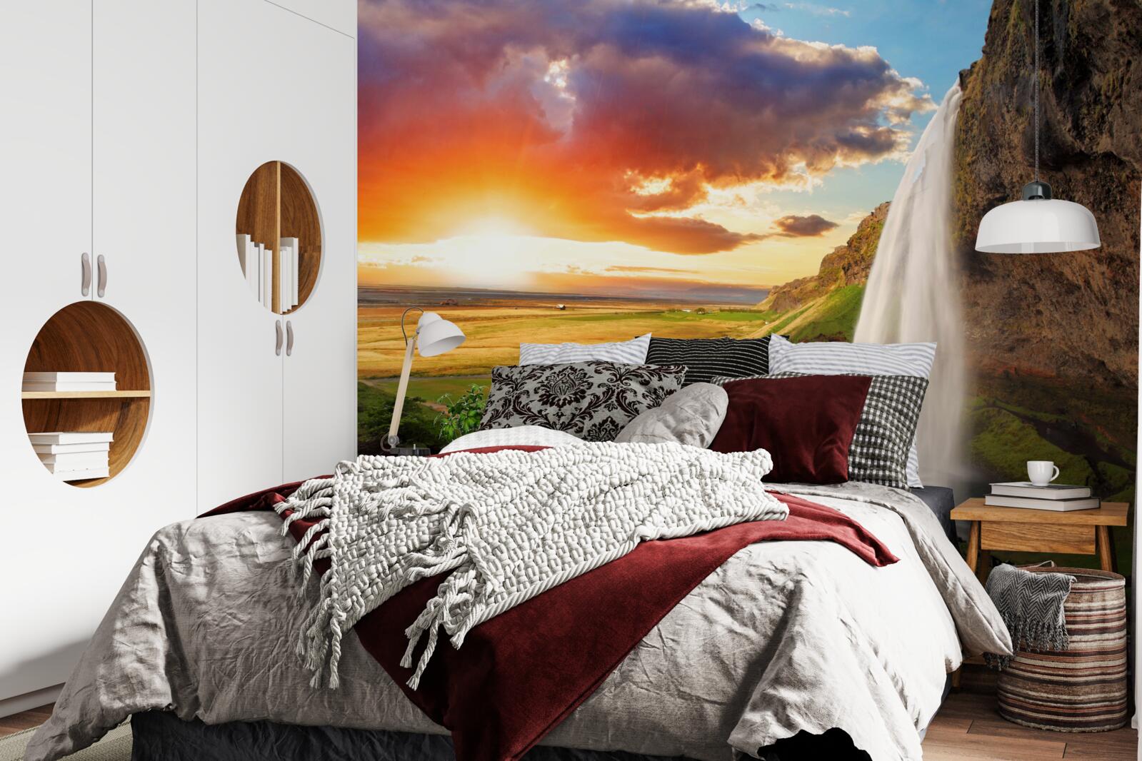 Fototapet pădurea tropicală primește fluxuri de apă de la o cascadă înaltă