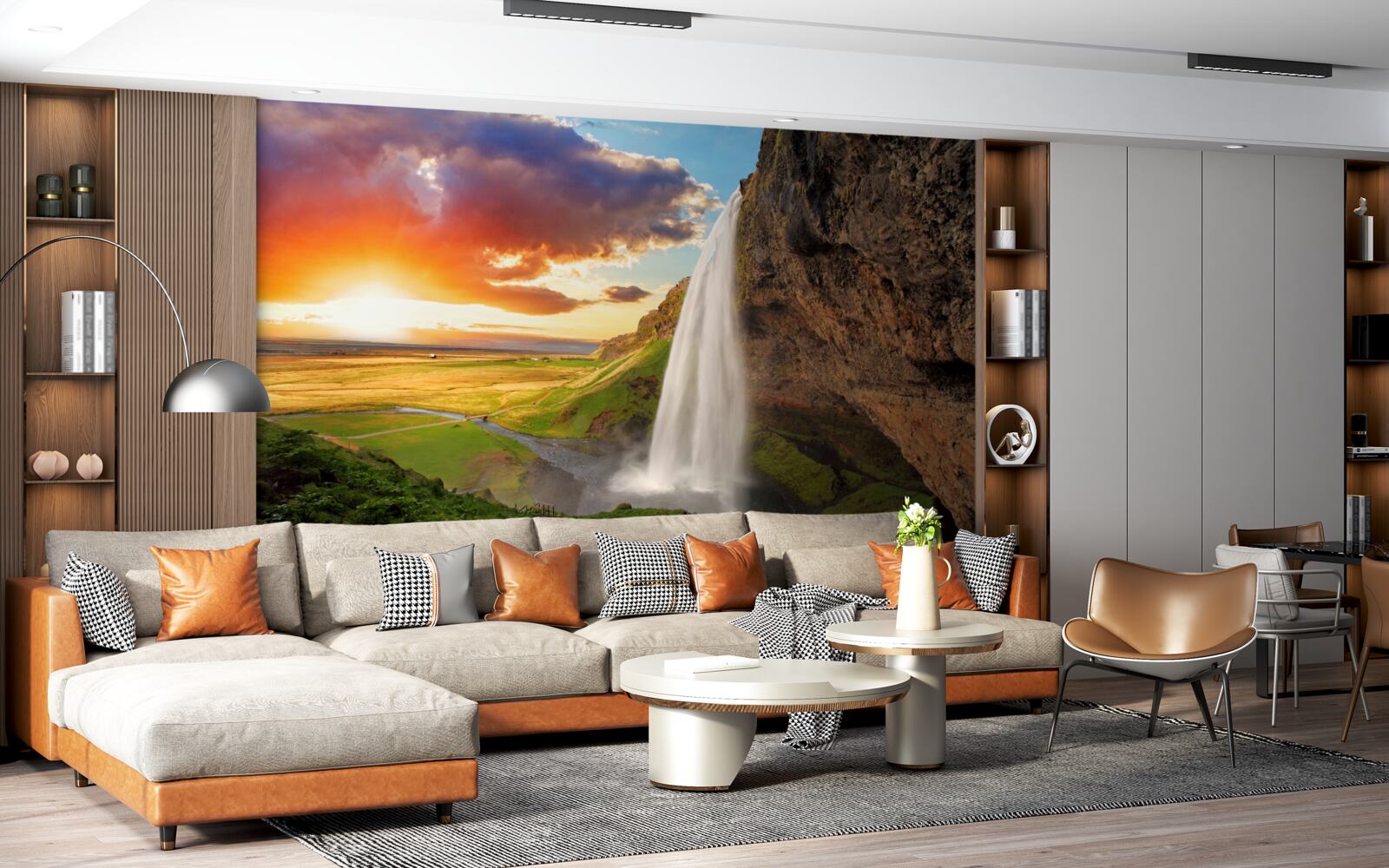 Fototapet pădurea tropicală primește fluxuri de apă de la o cascadă înaltă