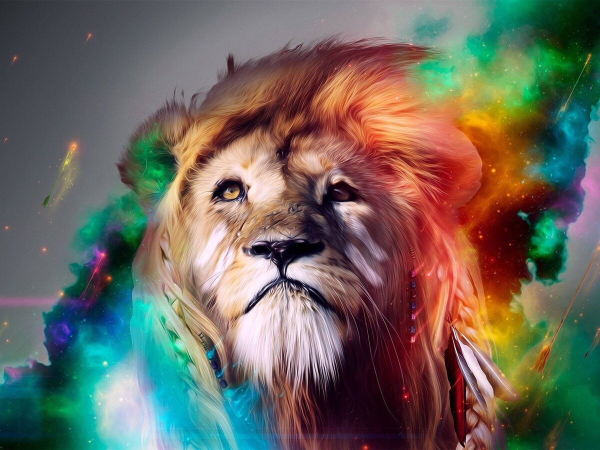 Fototapet abstract cu leu în culori strălucitoare și coama sa uimitoare