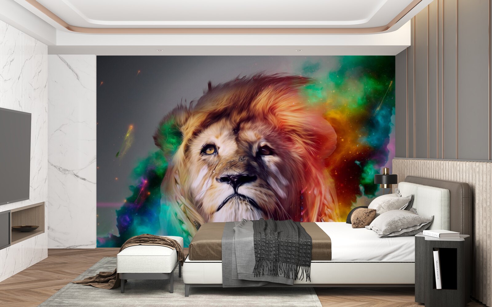 Fototapet abstract cu leu în culori strălucitoare și coama sa uimitoare