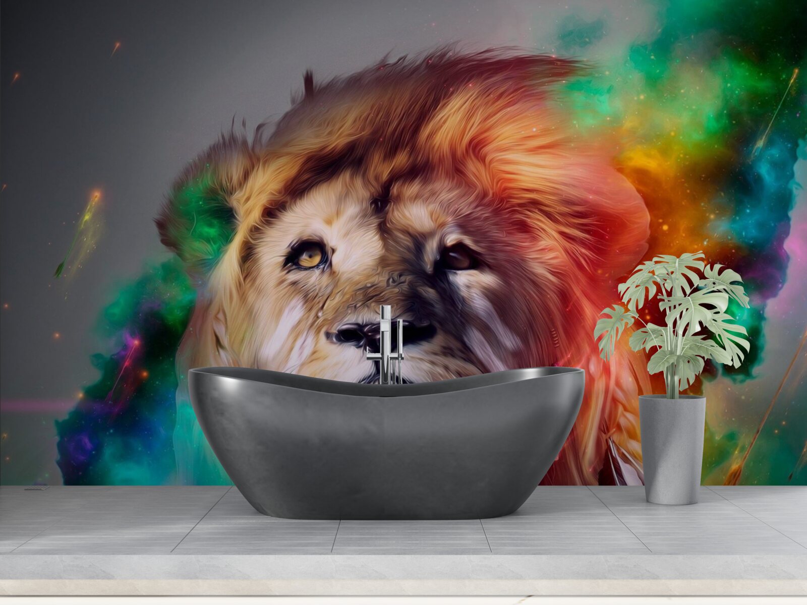 Fototapet abstract cu leu în culori strălucitoare și coama sa uimitoare