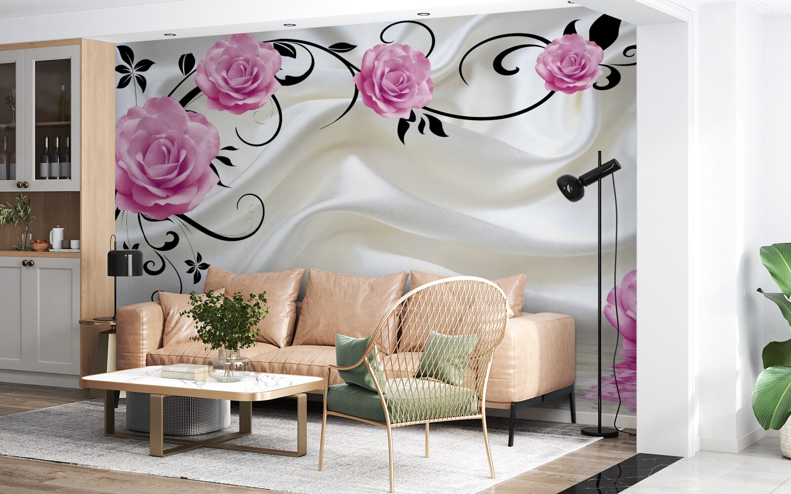 Fototapet muguri purpurii pe ramuri de mătase închisă