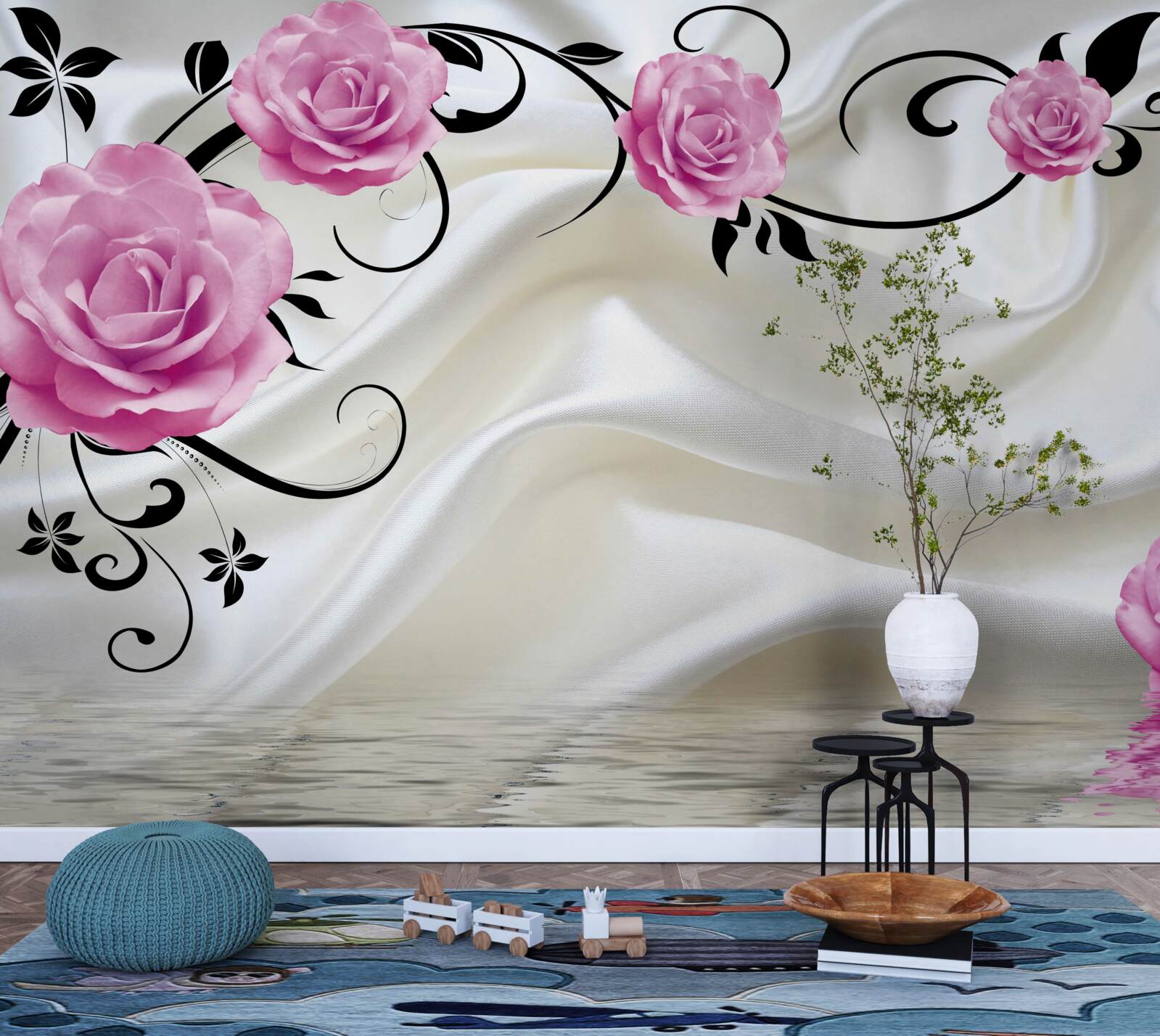 Fototapet muguri purpurii pe ramuri de mătase închisă