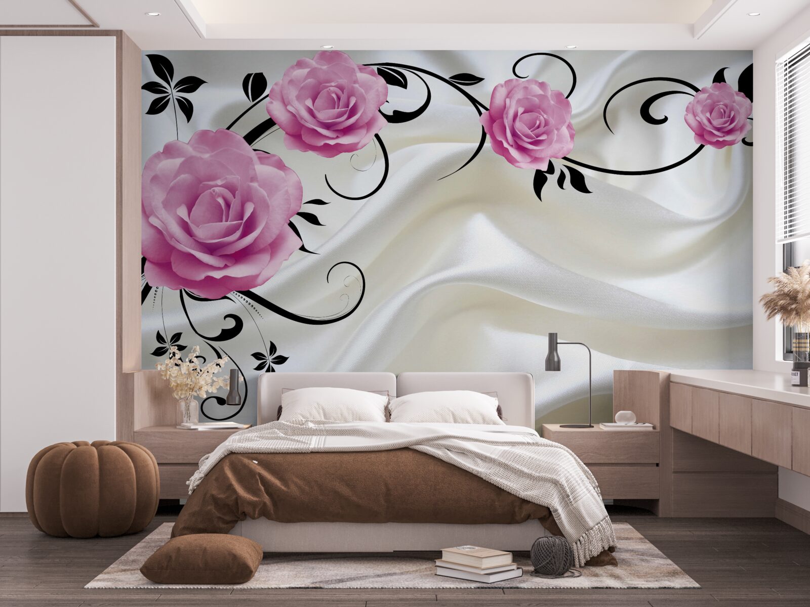 Fototapet muguri purpurii pe ramuri de mătase închisă