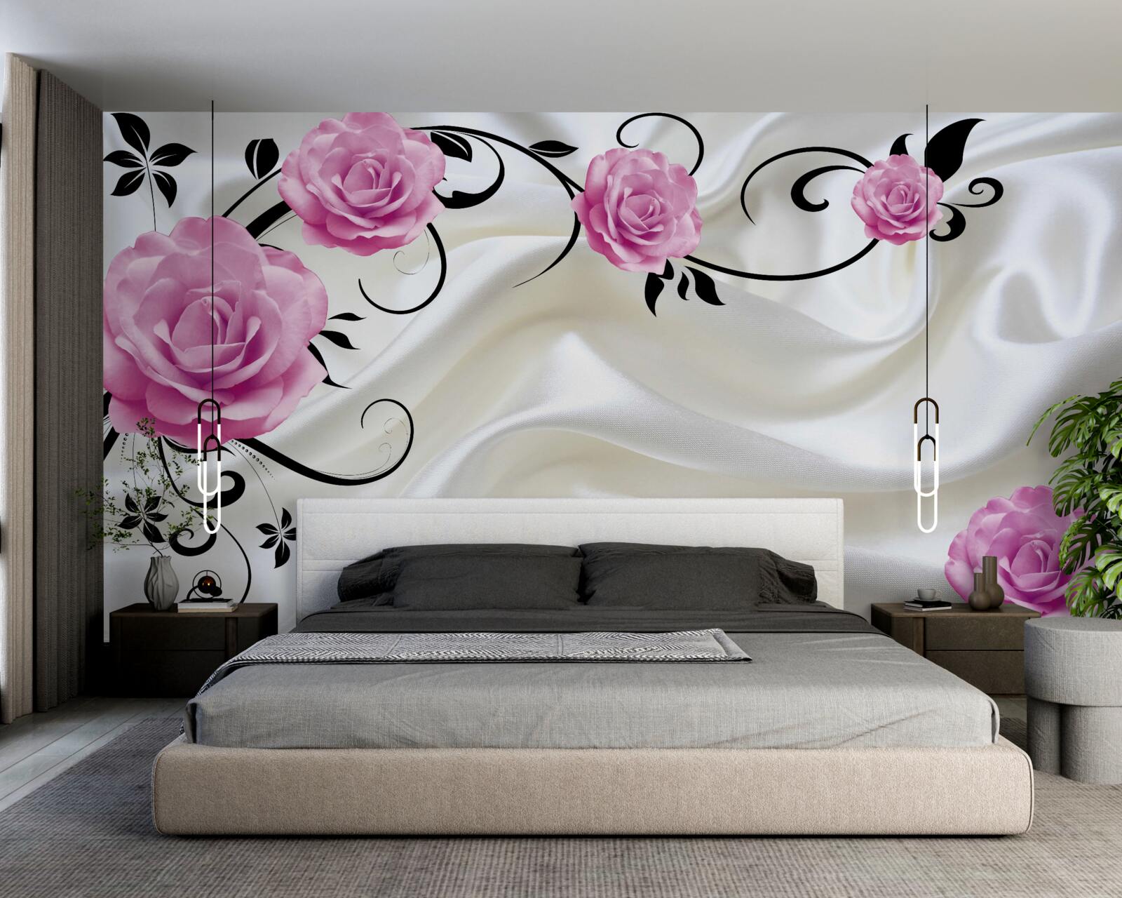 Fototapet muguri purpurii pe ramuri de mătase închisă