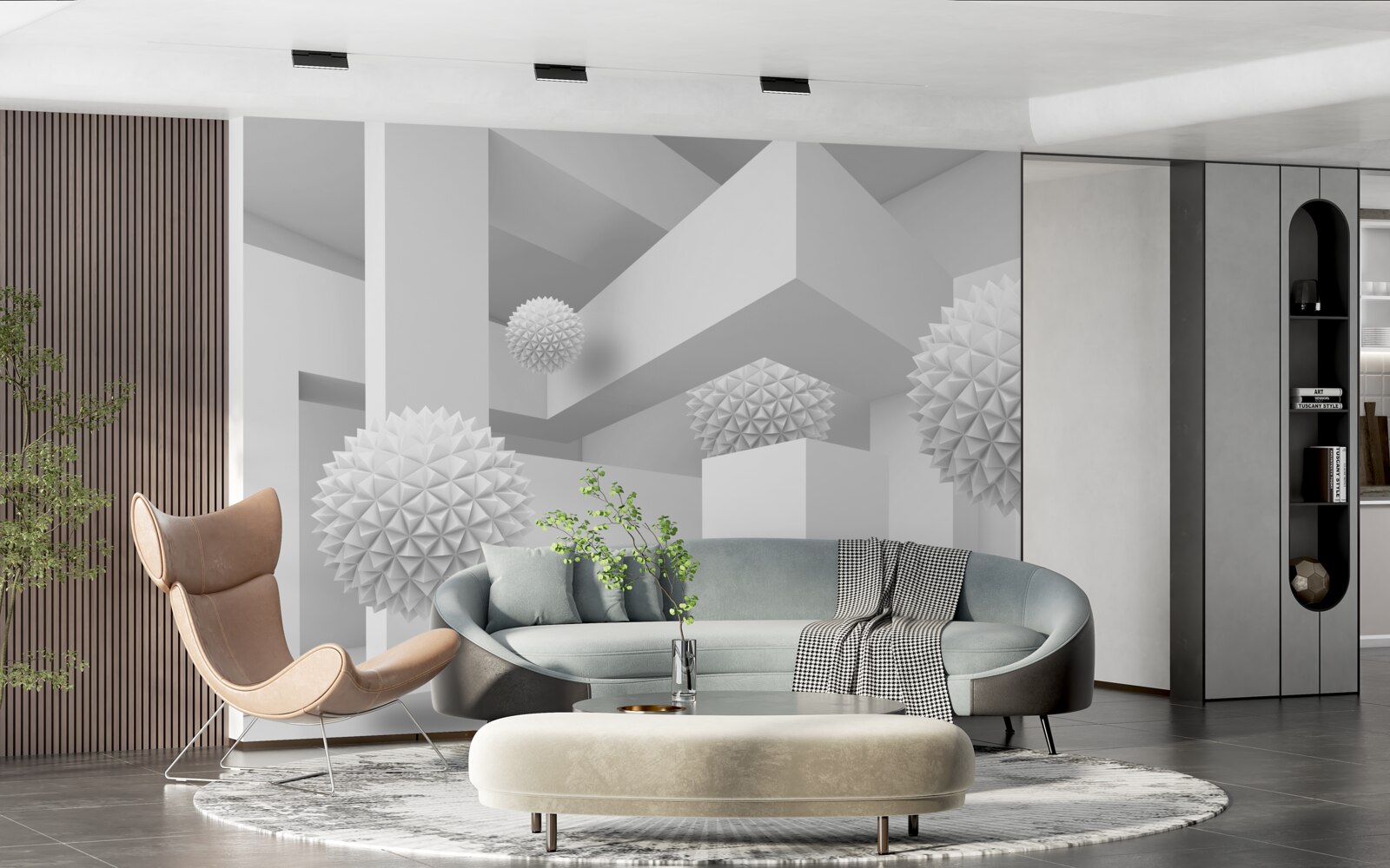 Fototapet sfere zburătoare în geometrie abstractă