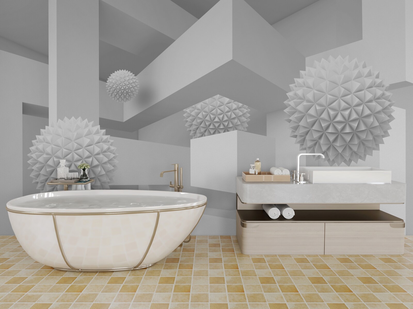 Fototapet sfere zburătoare în geometrie abstractă