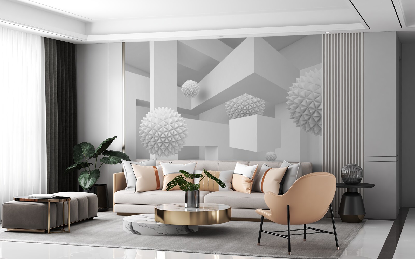 Fototapet sfere zburătoare în geometrie abstractă