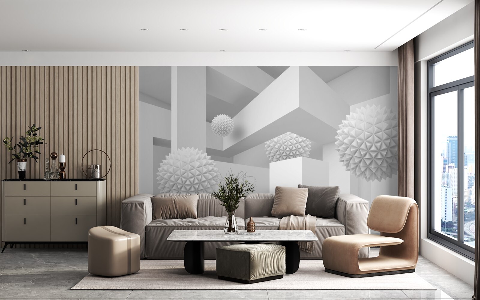 Fototapet sfere zburătoare în geometrie abstractă