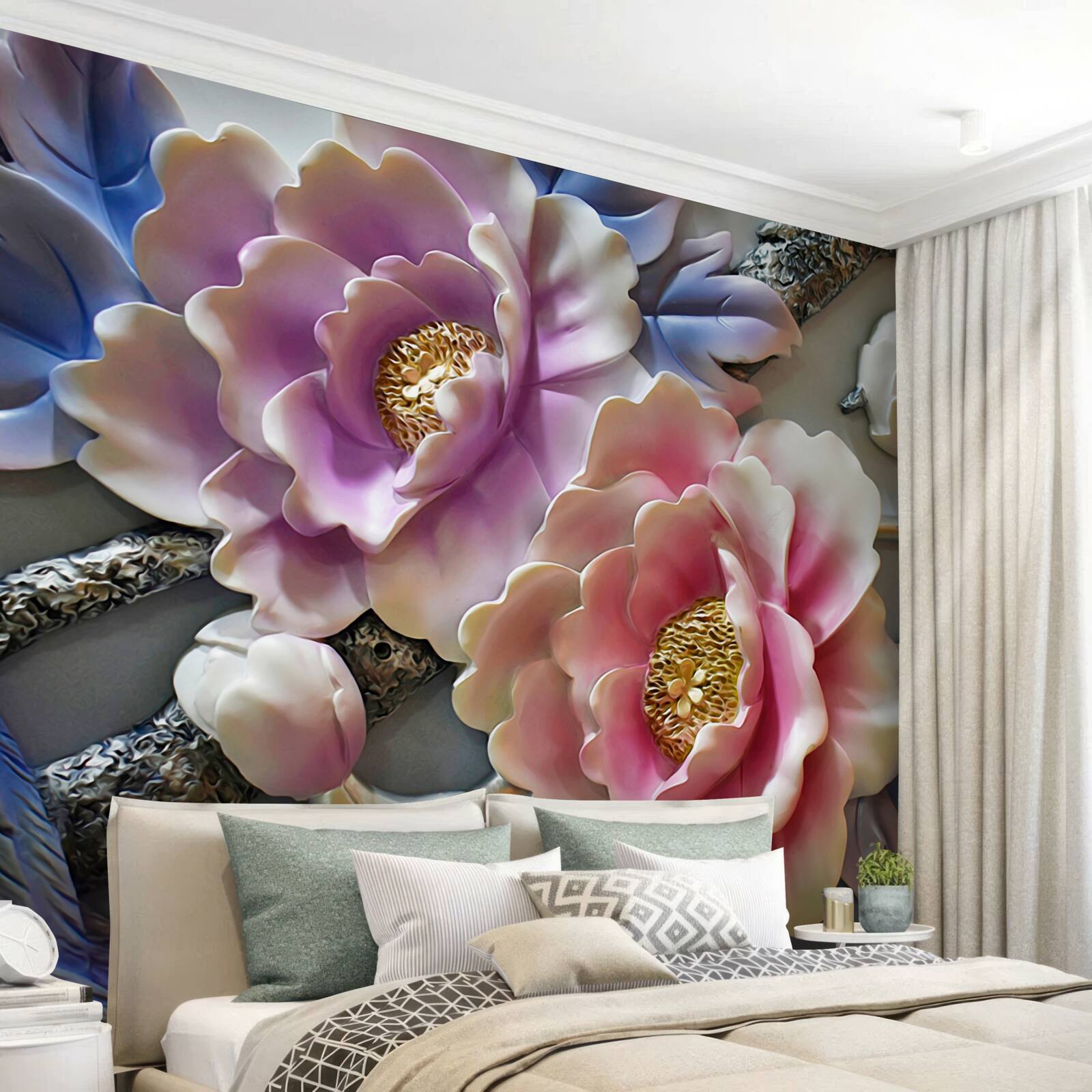 Fototapet flori înflorite în roz și liliac