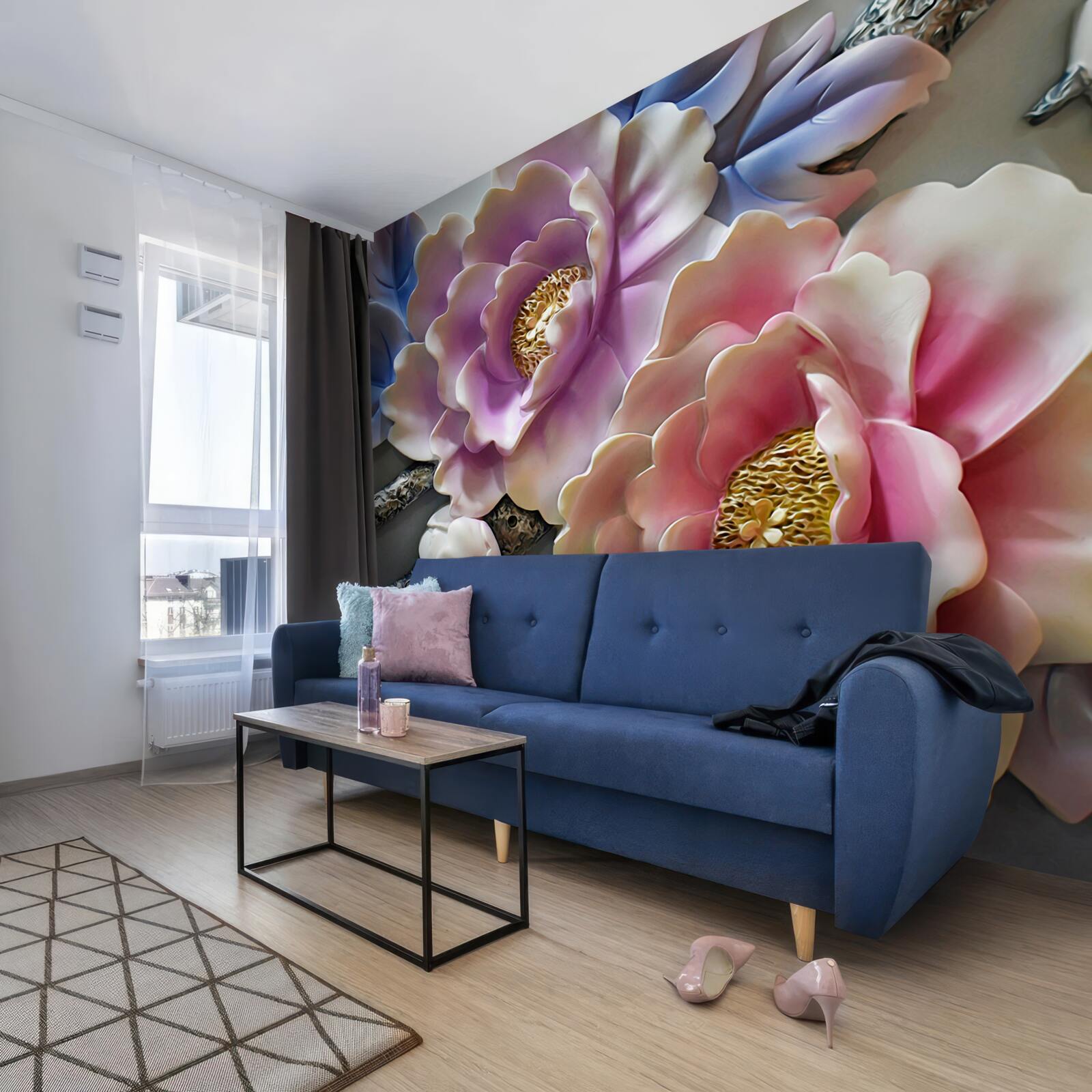 Fototapet flori înflorite în roz și liliac