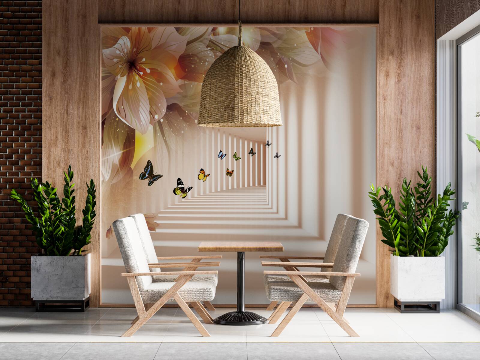 Fototapet fluturii părăsesc florile proaspete și se îndreaptă spre tunel