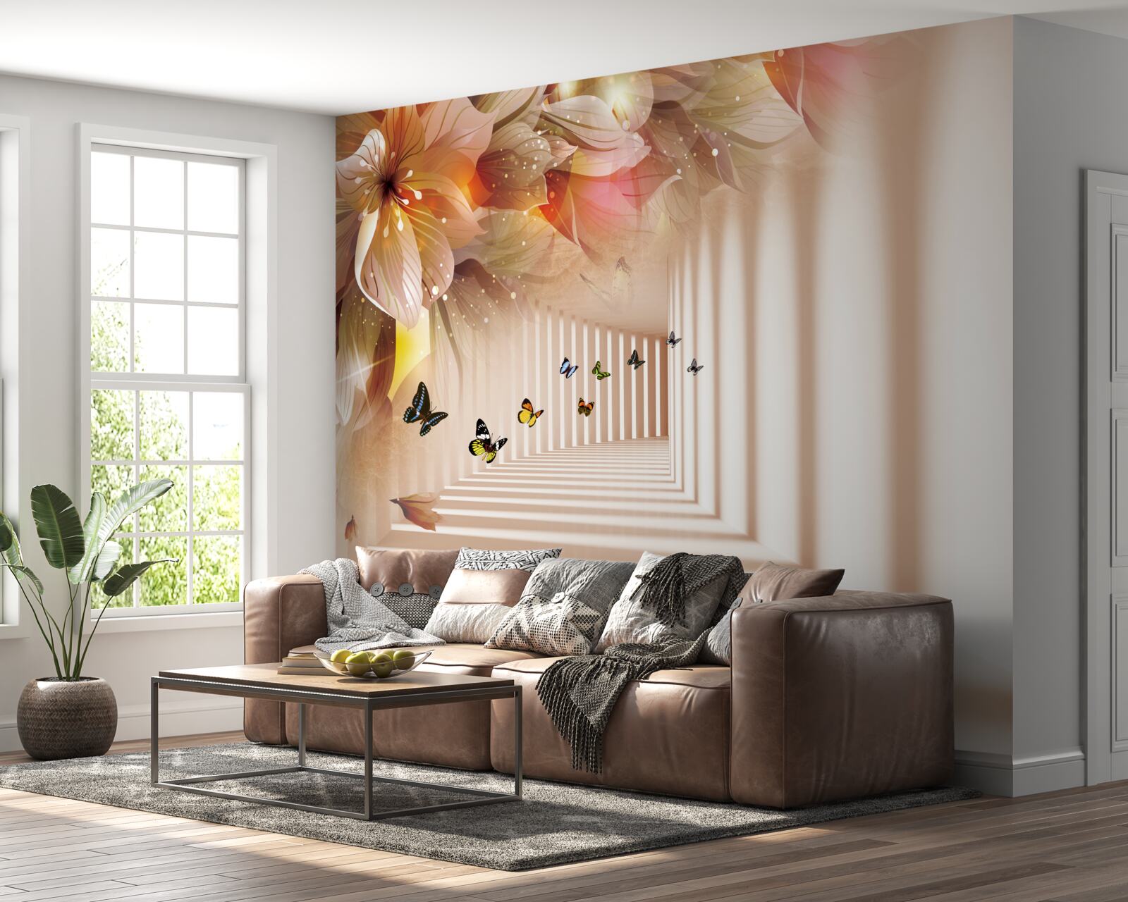 Fototapet fluturii părăsesc florile proaspete și se îndreaptă spre tunel