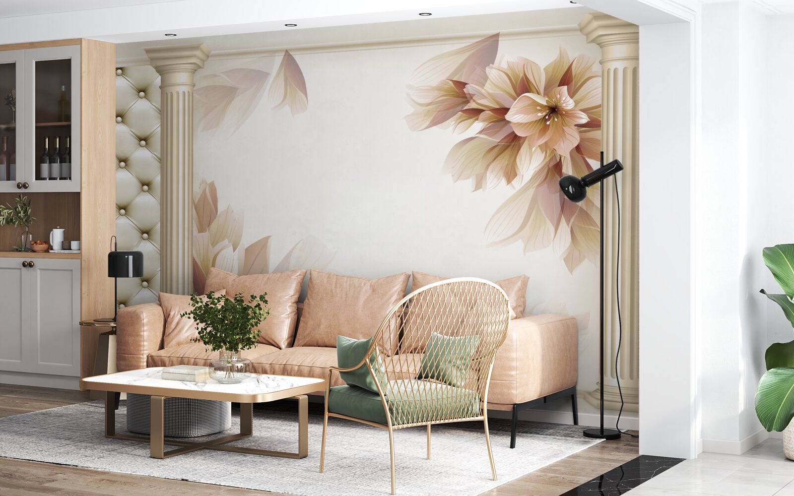 Fototapet florile cresc lângă coloane înalte