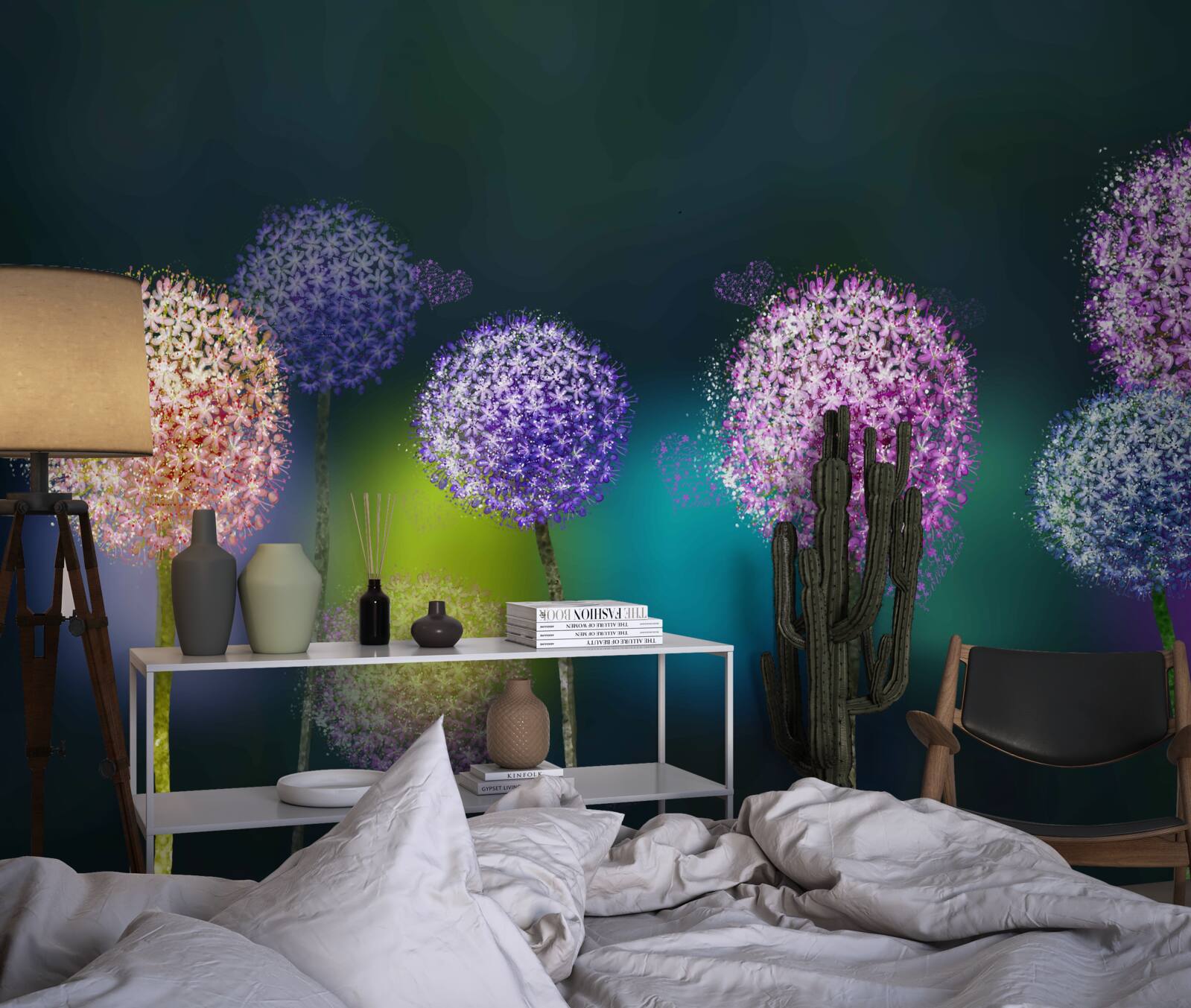 Fototapet abstracție de păpădii colorate sub acoperirea nopții