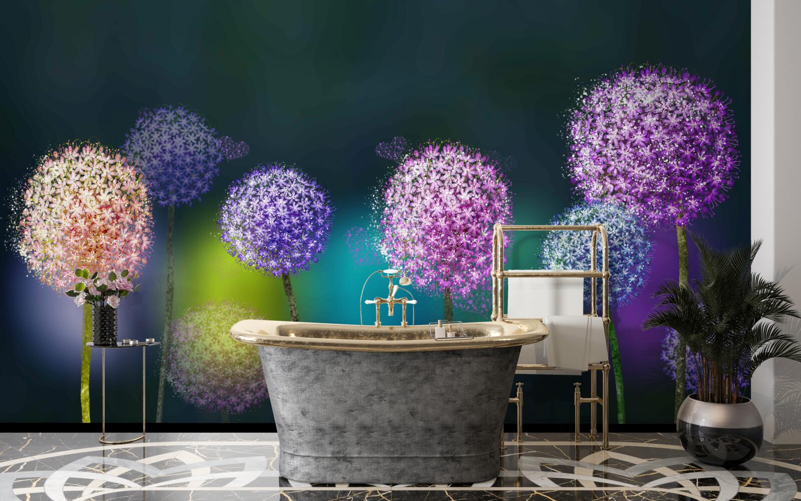 Fototapet abstracție de păpădii colorate sub acoperirea nopții