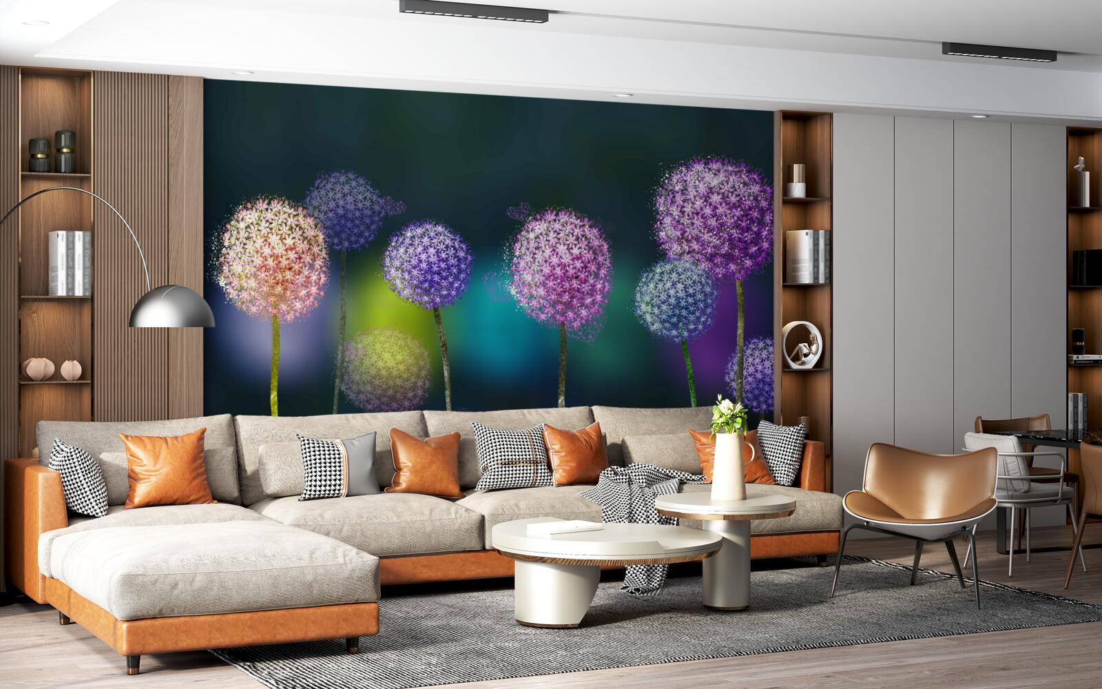 Fototapet abstracție de păpădii colorate sub acoperirea nopții