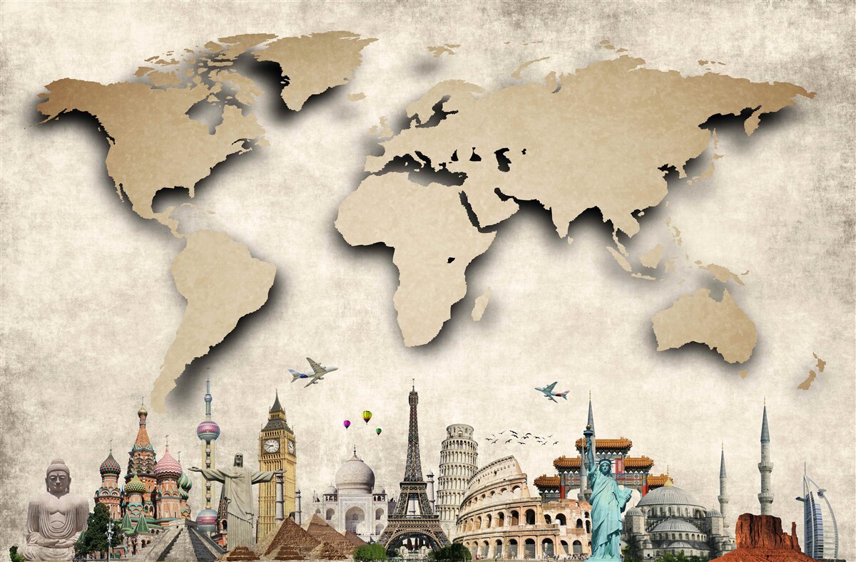 Fototapet harta lumii și principalele locuri de interes