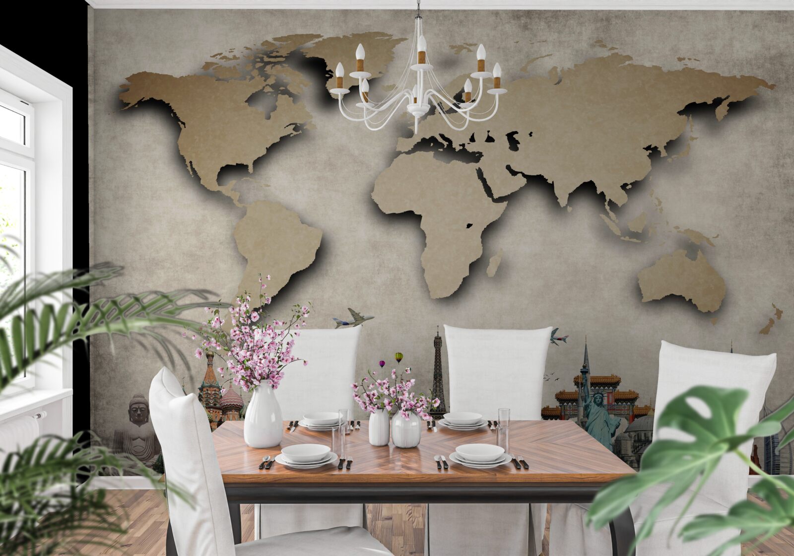 Fototapet harta lumii și principalele locuri de interes