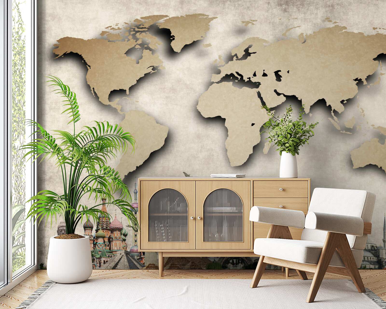 Fototapet harta lumii și principalele locuri de interes