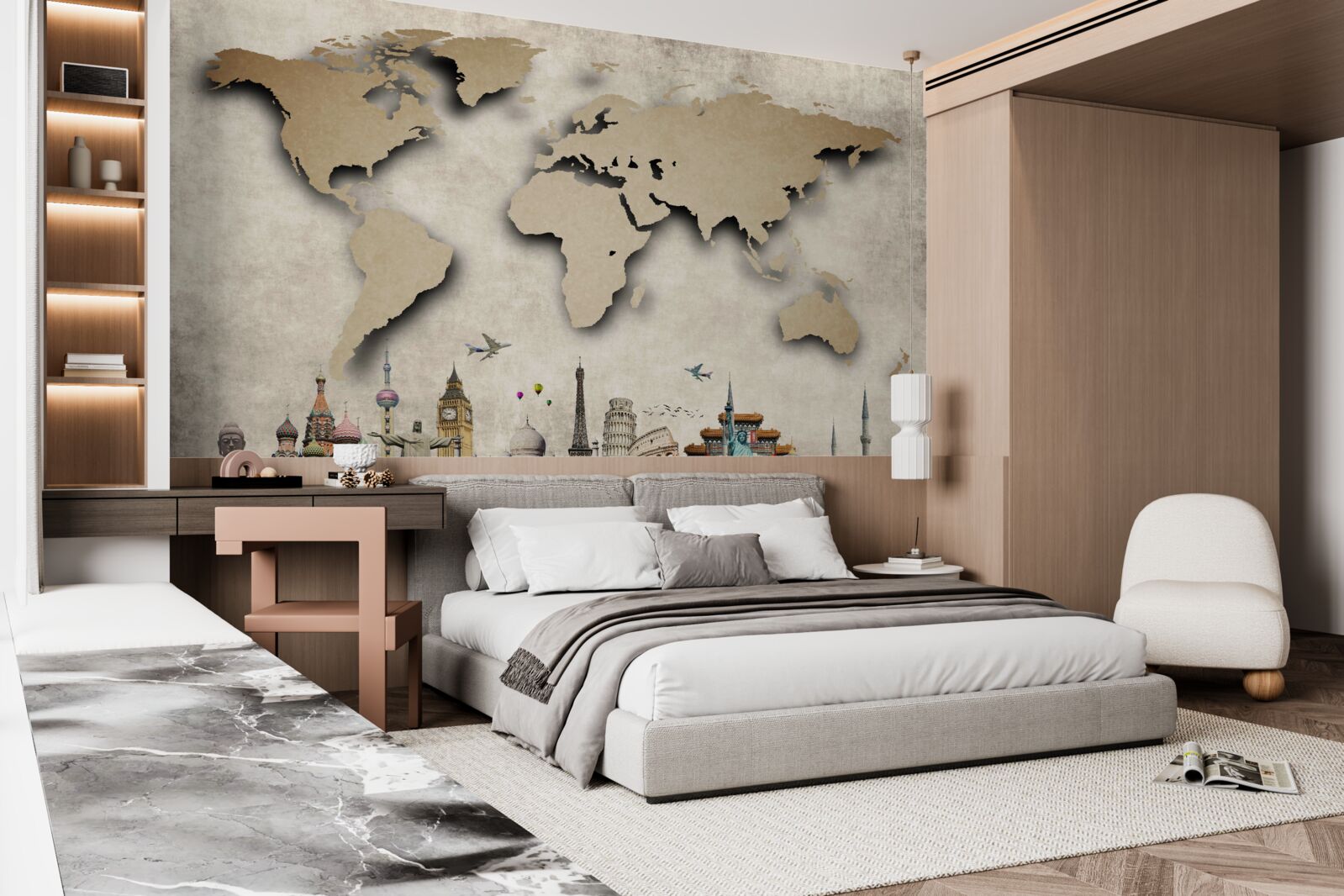 Fototapet harta lumii și principalele locuri de interes