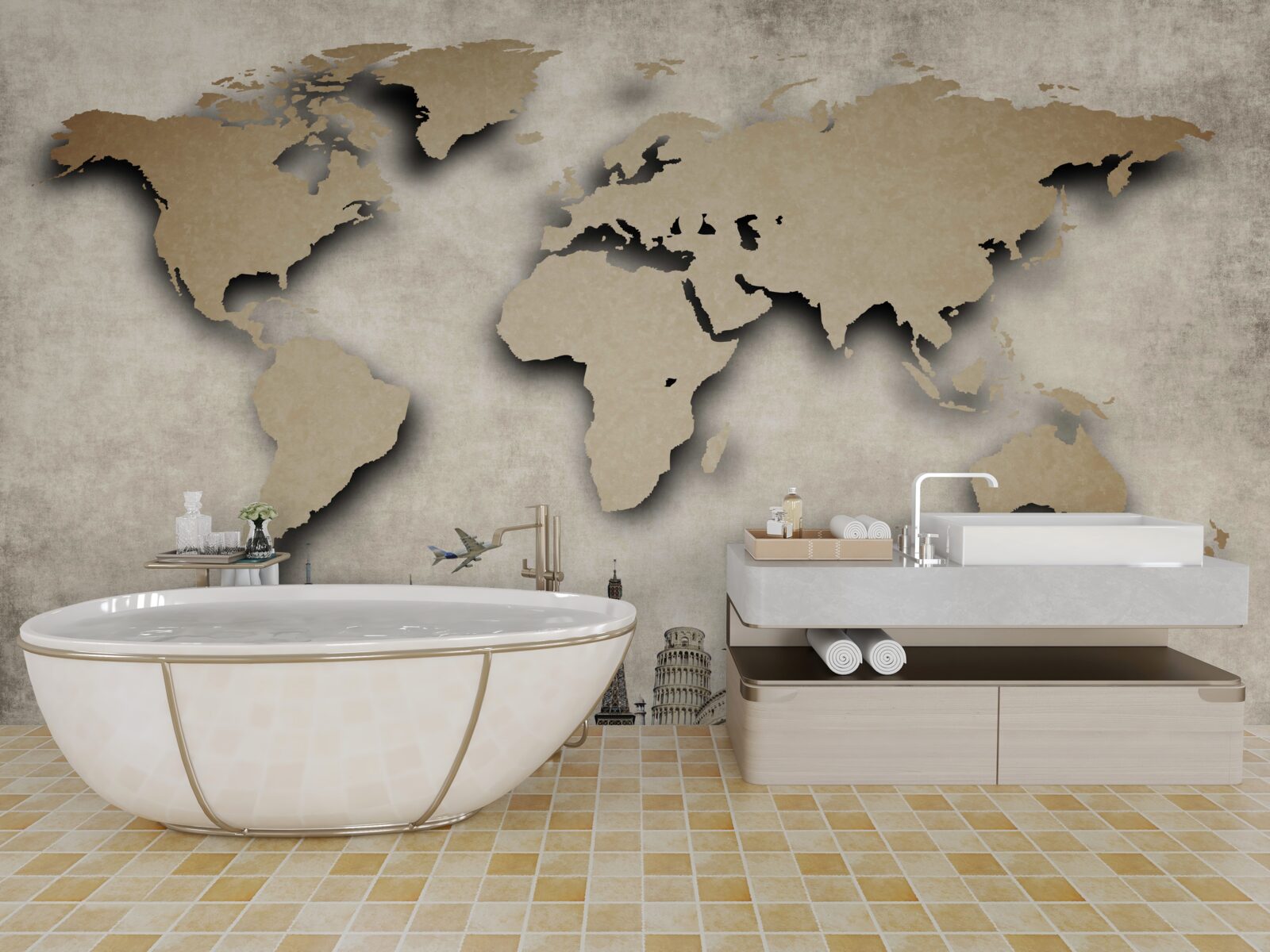 Fototapet harta lumii și principalele locuri de interes