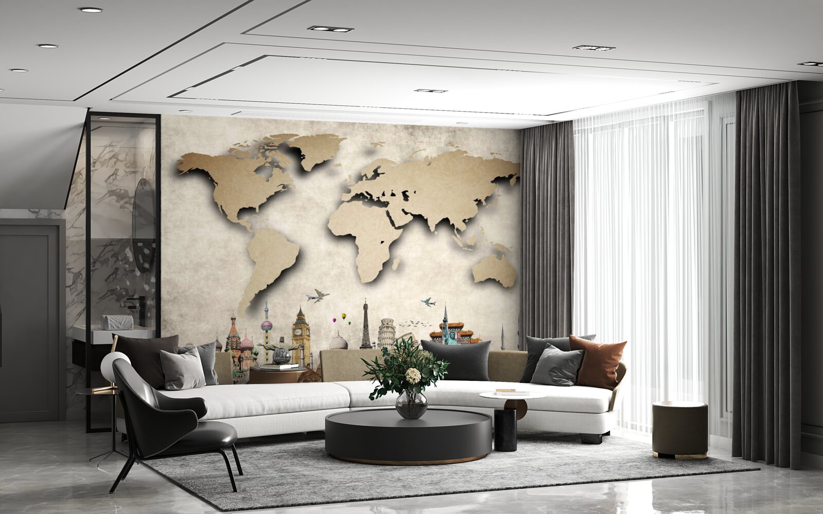 Fototapet harta lumii și principalele locuri de interes