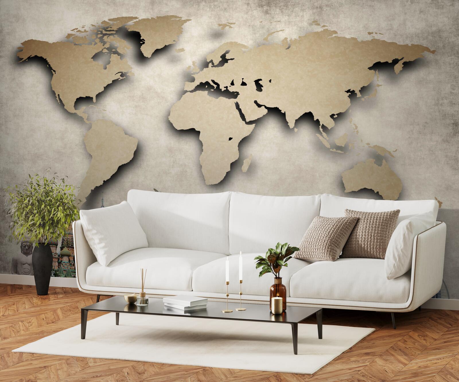 Fototapet harta lumii și principalele locuri de interes