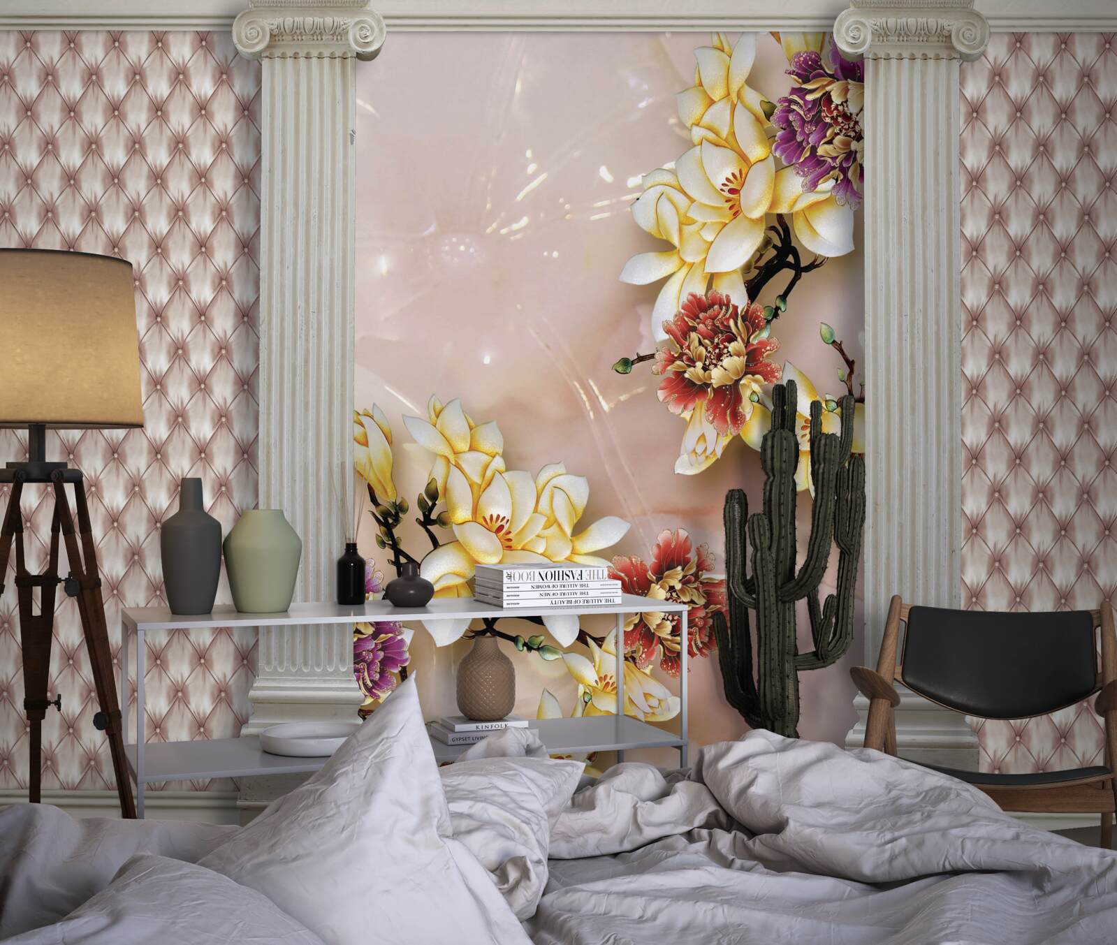 Fototapet arcuri înalte antice și flori aurii