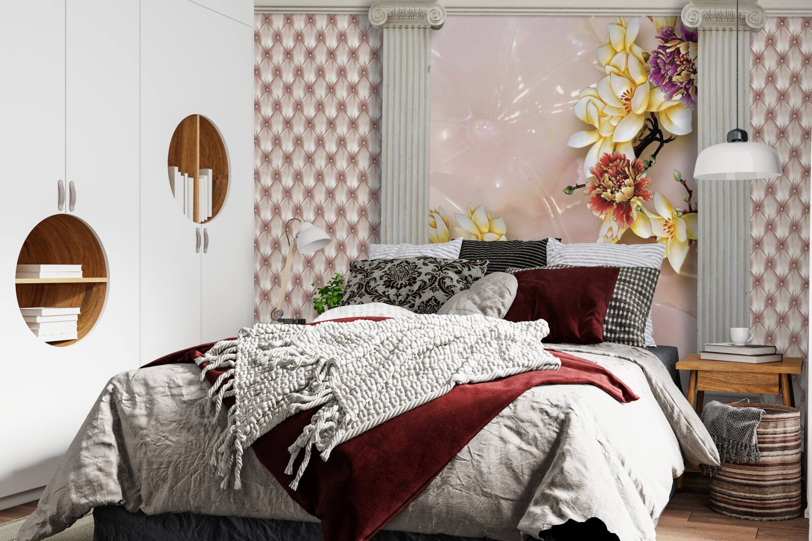 Fototapet arcuri înalte antice și flori aurii