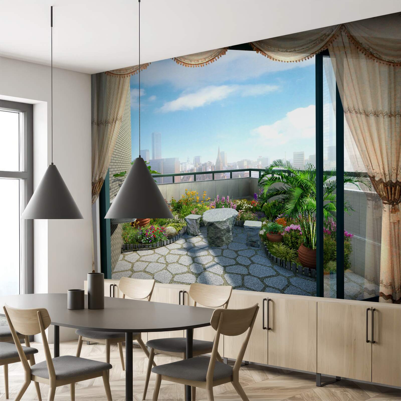 Fototapet loggie cu vedere magnifică la orașul de vară