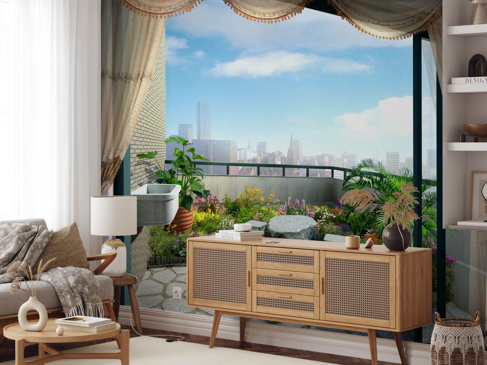 Fototapet loggie cu vedere magnifică la orașul de vară