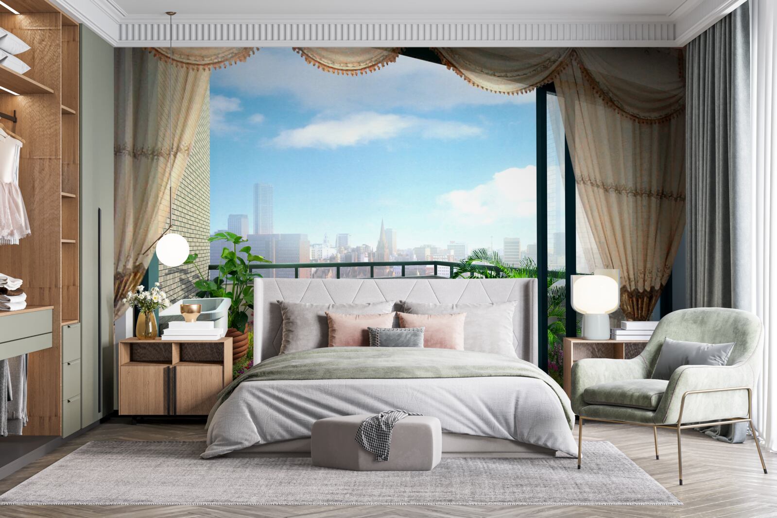 Fototapet loggie cu vedere magnifică la orașul de vară