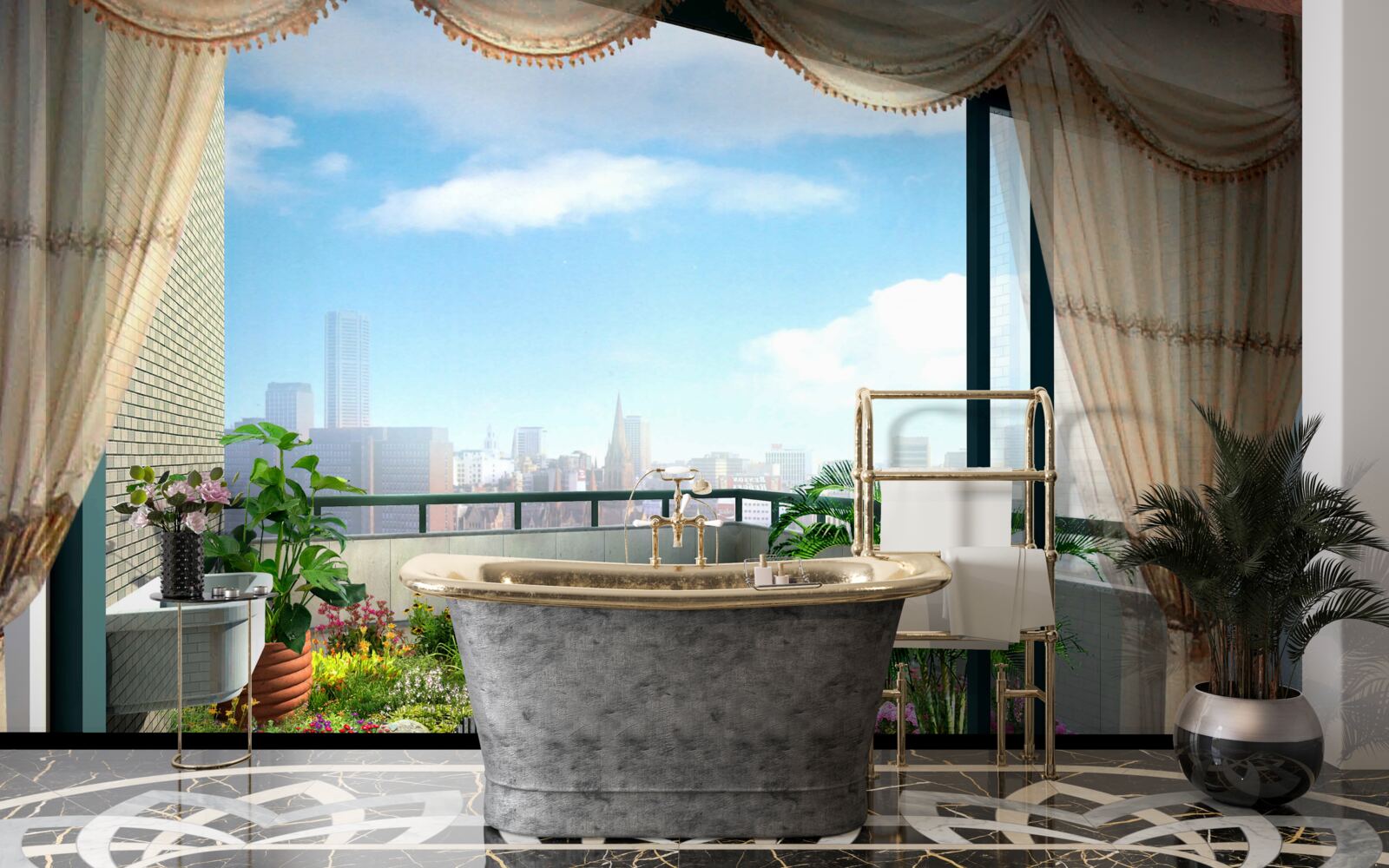 Fototapet loggie cu vedere magnifică la orașul de vară