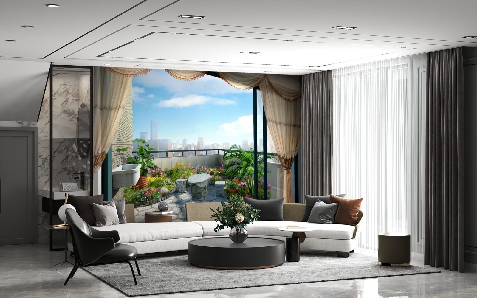 Fototapet loggie cu vedere magnifică la orașul de vară