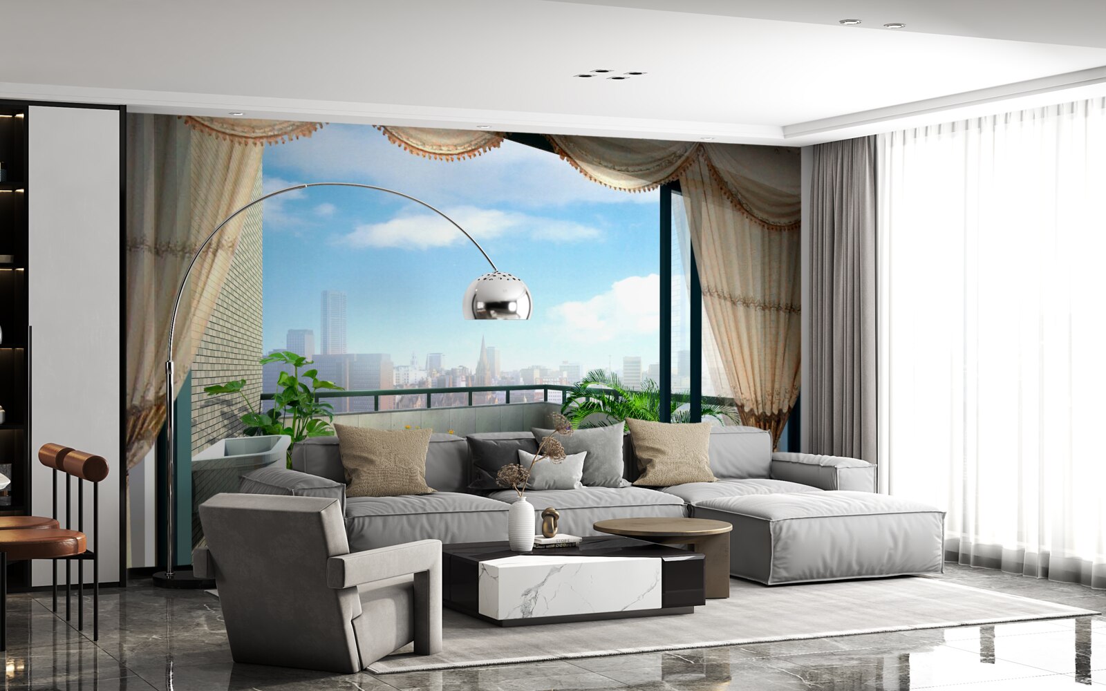 Fototapet loggie cu vedere magnifică la orașul de vară