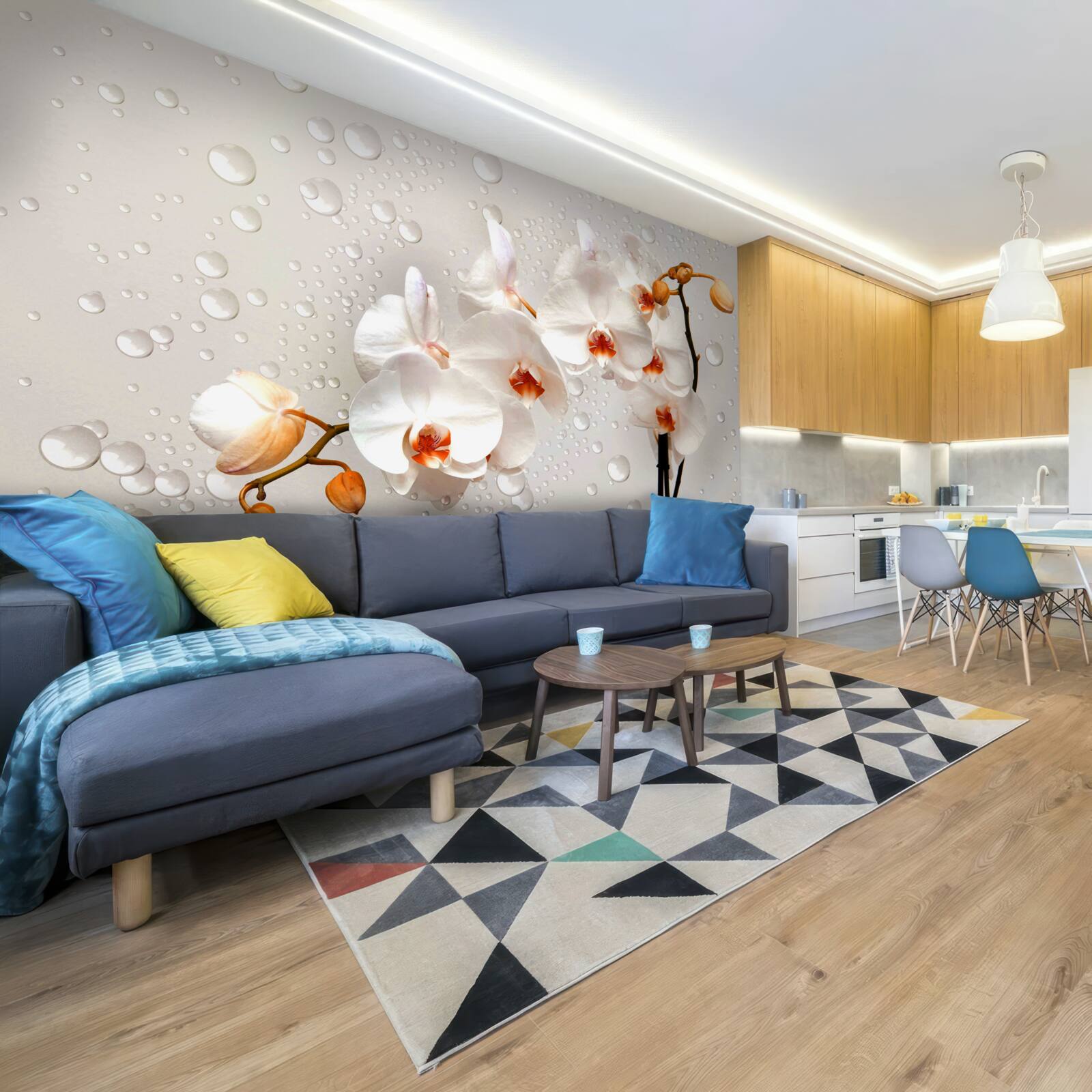 Fototapet picături mari de ploaie acoperă flori albe de lotus