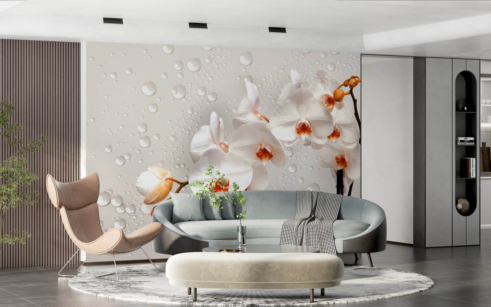 Fototapet picături mari de ploaie acoperă flori albe de lotus