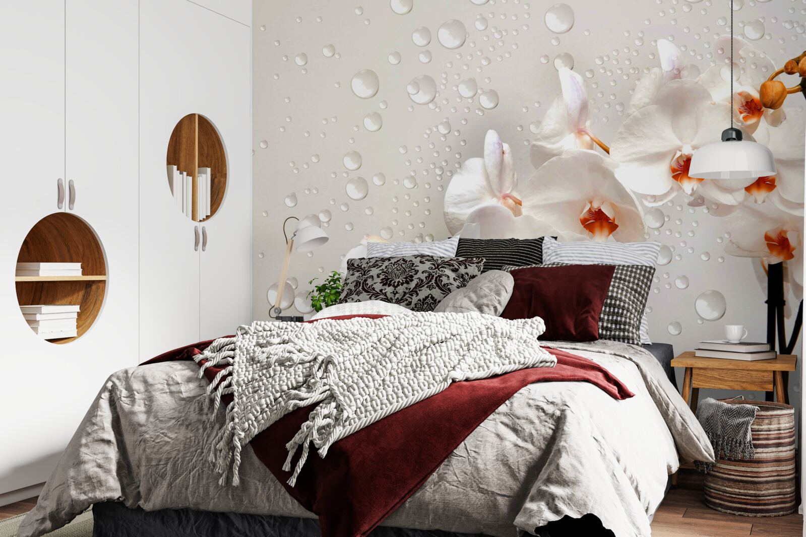 Fototapet picături mari de ploaie acoperă flori albe de lotus