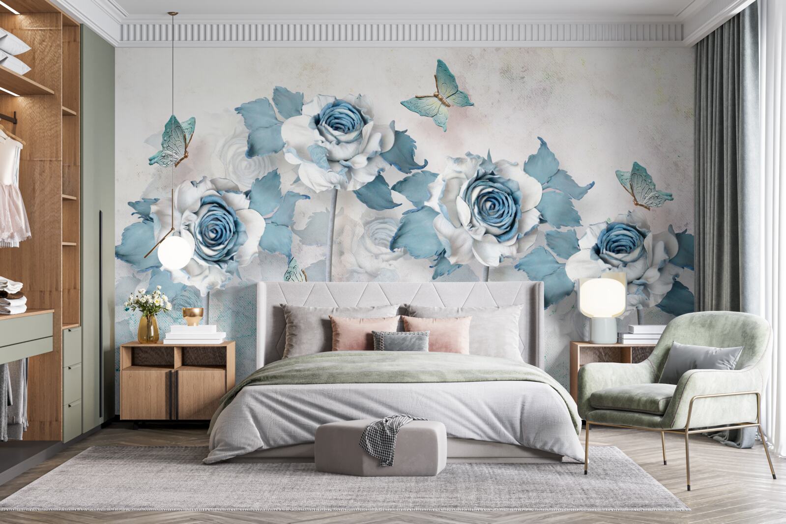 Fototapet trandafiri grațioși din textile și bijuterii cu molii